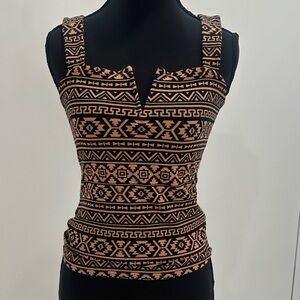 Express Tribal-Pattern Square Neck Tank Top - Black & Tan